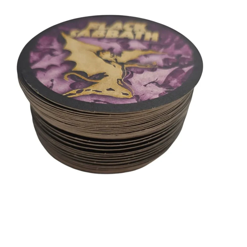 50 Black Sabbath Heavy Metal Rock Band Round Drink Coasters Purple Art Set